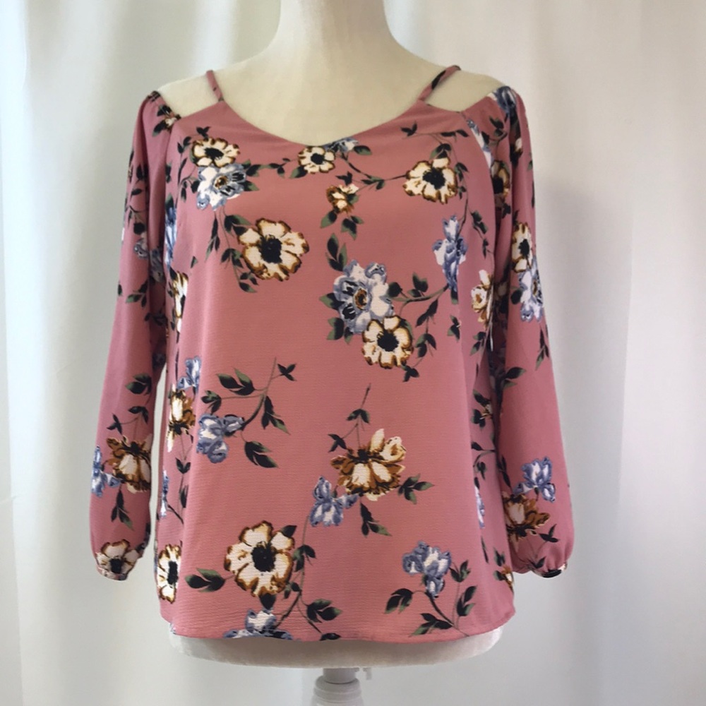 Monteau Floral Cold Shoulder Lined Blouse Top Size Medium